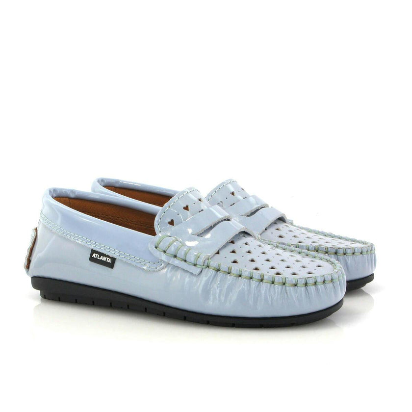 032 Walkers - sky blue patent with hearts
