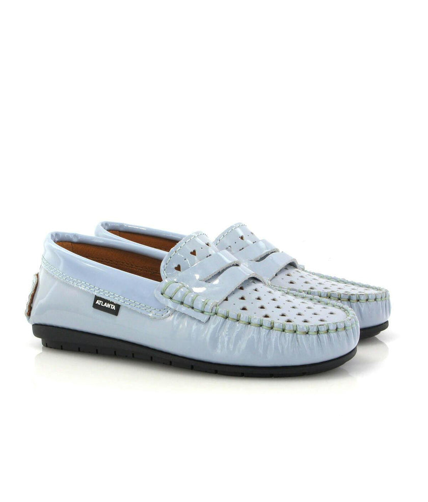 032 Walkers - sky blue patent with hearts
