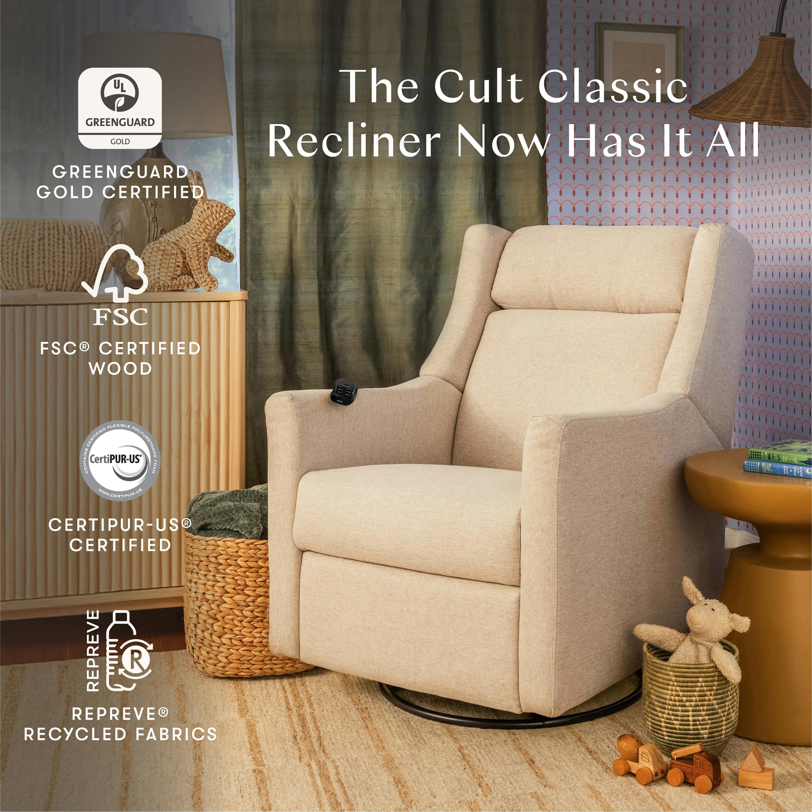Kiwi Deluxe Power Recliner and Swivel Glider with Heat and Massage Performance Beach Eco-Weave