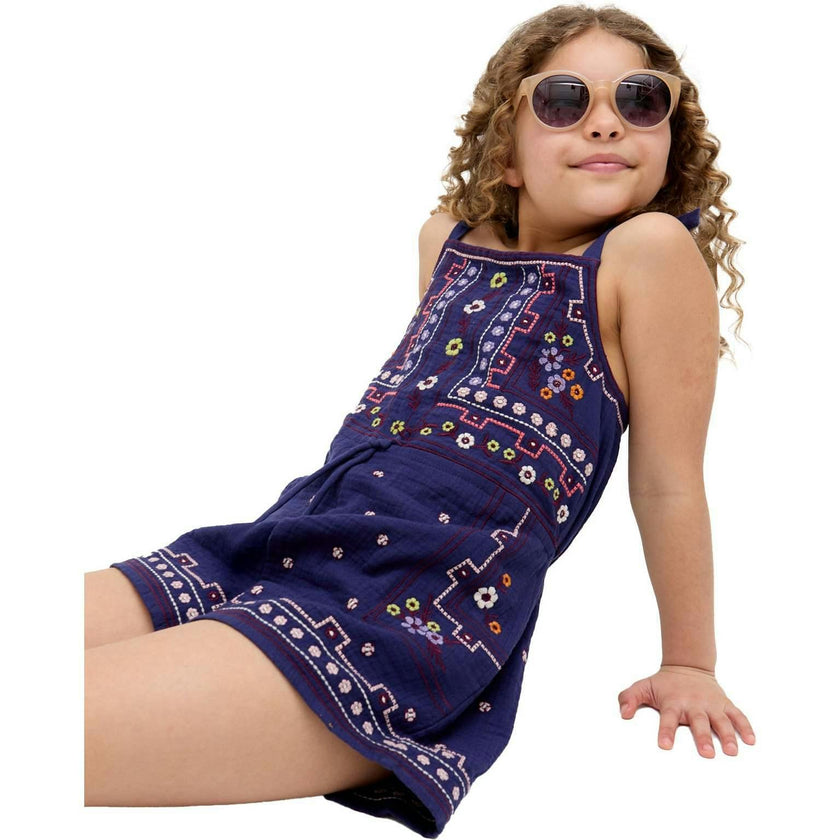 Sailor Necktie All Over Embroidered Romper