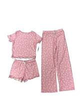 Girls Printed Lounge 3 Pc Short Sleeve Top Pants and Shorts Set
