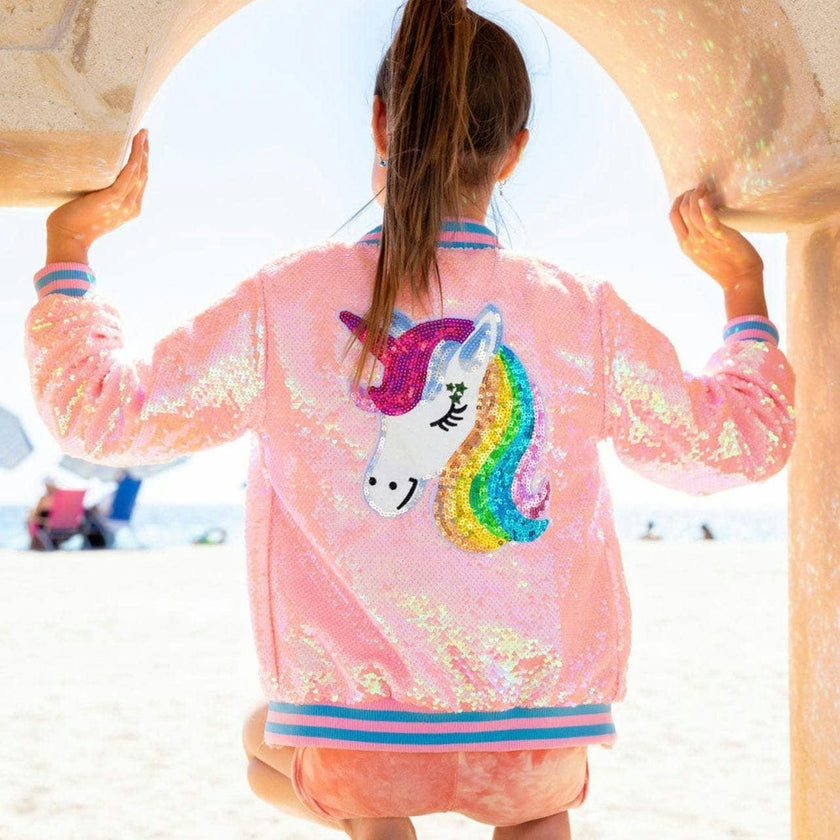 Pretty in Pink Unicorn Sequin Bomber