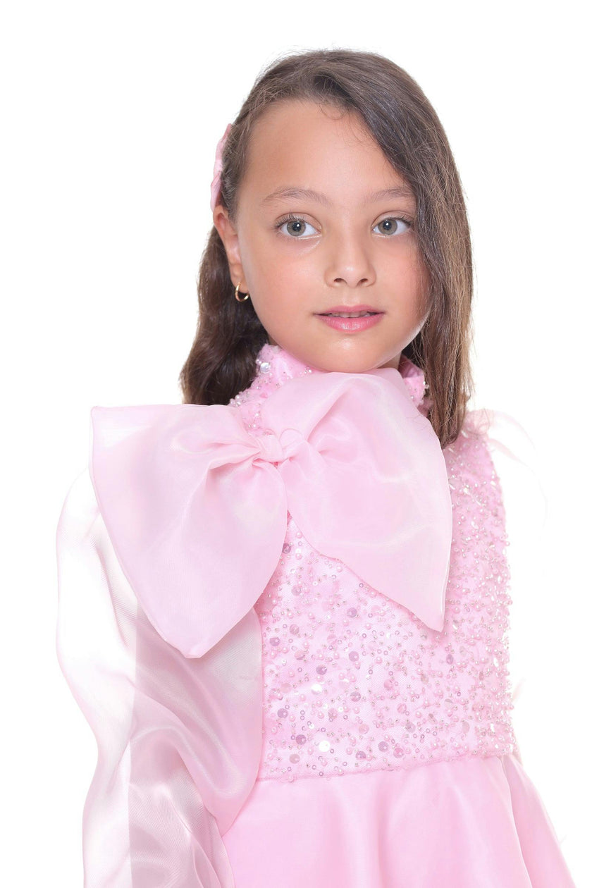 Pink Aaliyah Organza Bow Dress