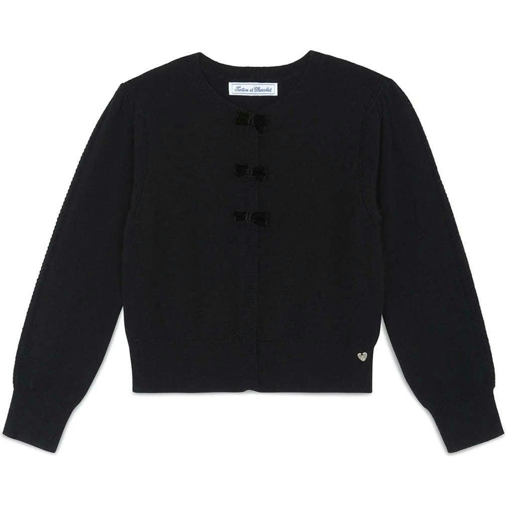 TARTINE ET CHOCOLAT WOOL AND CASHMERE GIRL CARDIGAN WITH KNOTS - BLACK