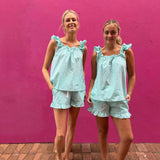 Women's Hepburn Gingham Mint Frill Tank PJ Set