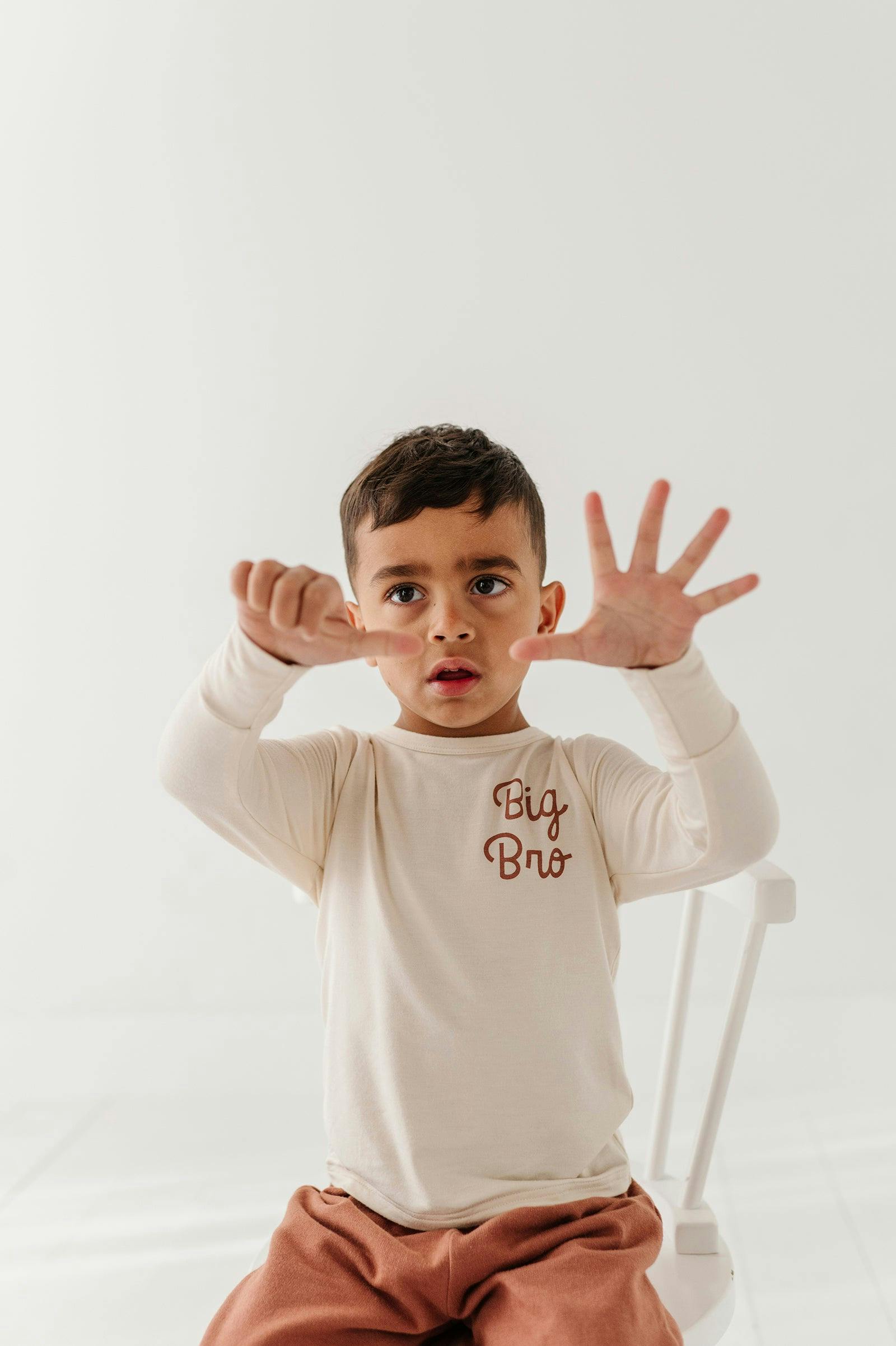 Boys Long Sleeve Tee in Big Bro in Cream