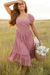 Monica Dress in Pink & Brown Gingham
