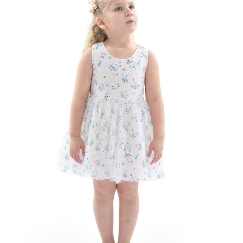 Blue Floral Print Bow Dress