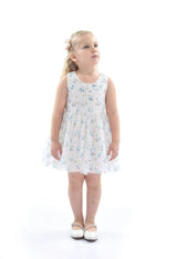Blue Floral Print Bow Dress