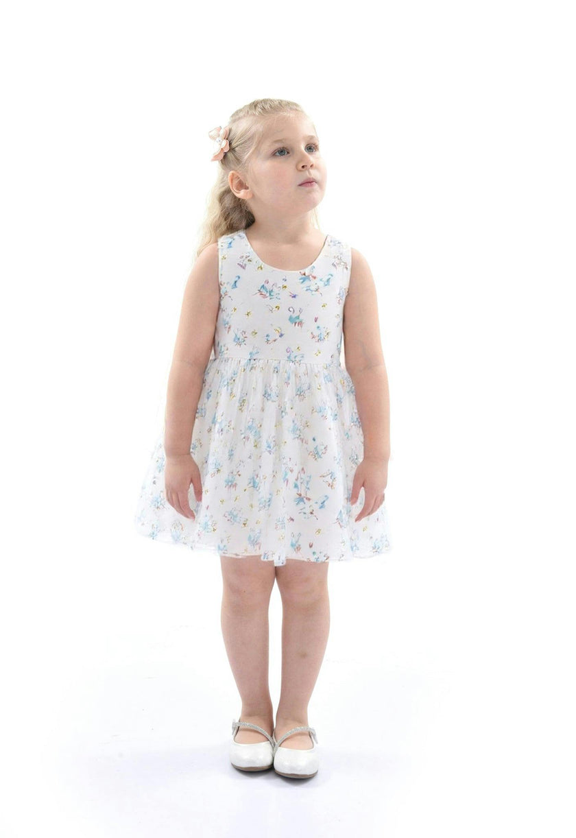 Blue Floral Print Bow Dress
