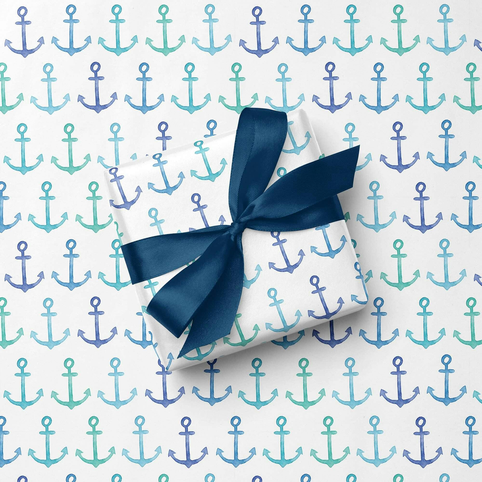 Blue Anchors Coastal Gift Wrap