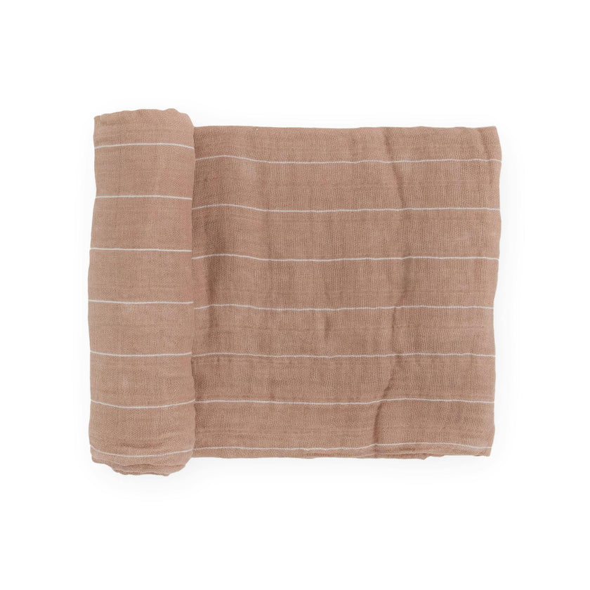 Cotton Muslin Swaddle Blanket - Mauve Stripe