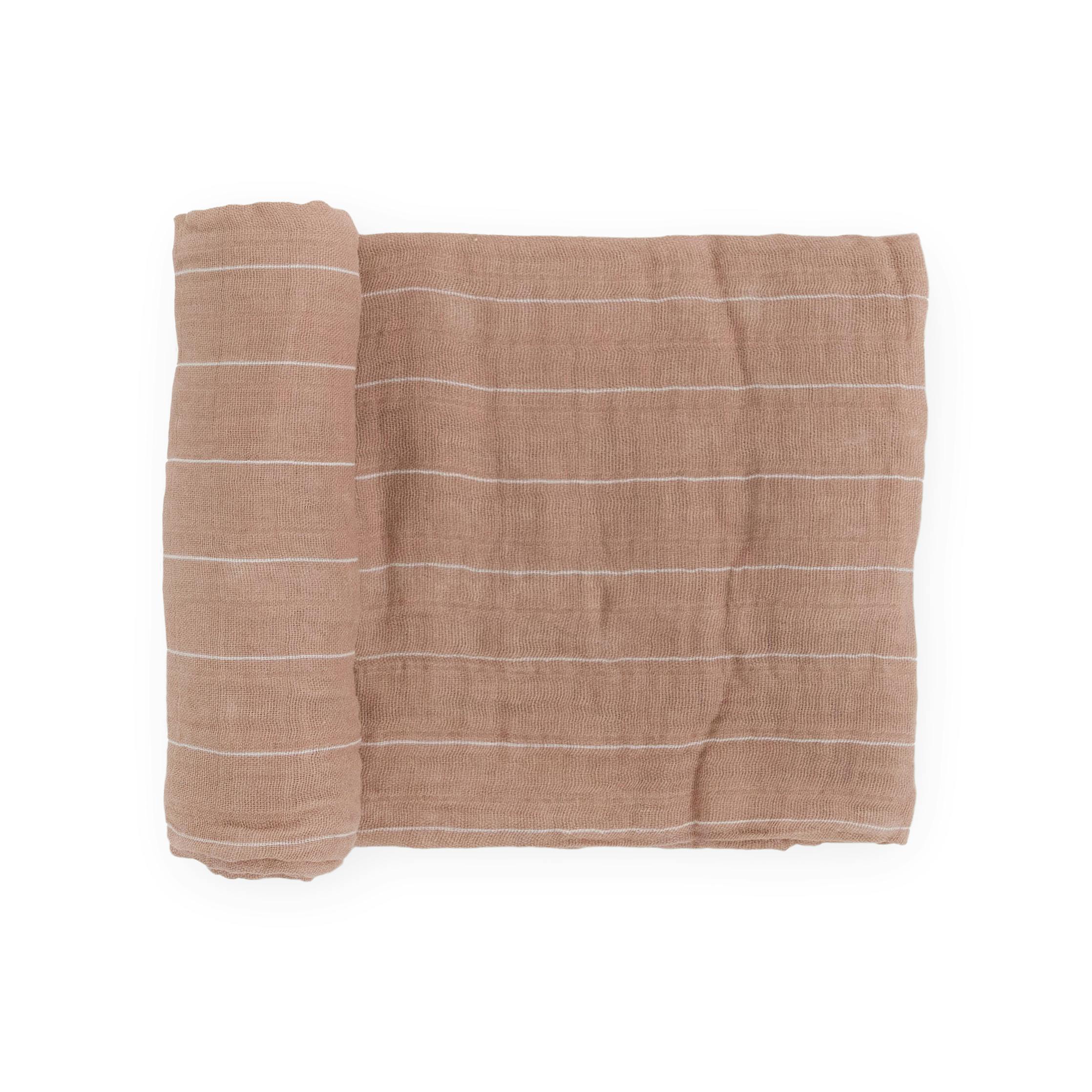 Cotton Muslin Swaddle Blanket - Mauve Stripe