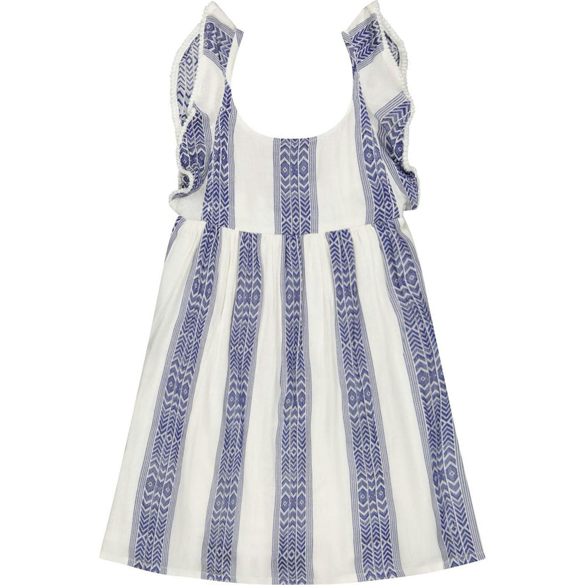 Daphne Girl's Flutter Sleeve Dress Navy Stripe, Blue