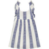 Daphne Girl's Flutter Sleeve Dress Navy Stripe, Blue