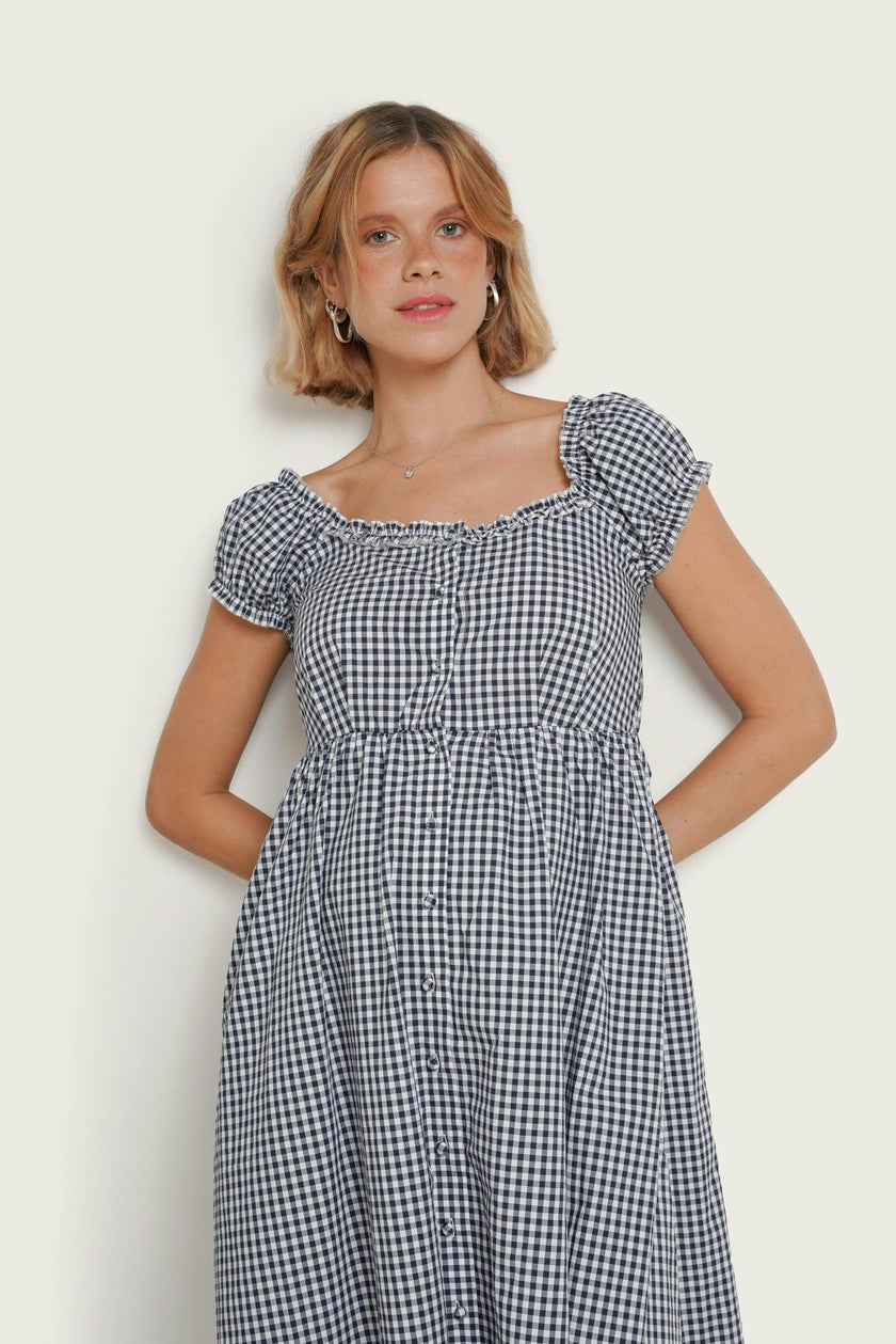 Lily Gingham Maternity & Nursing Dress