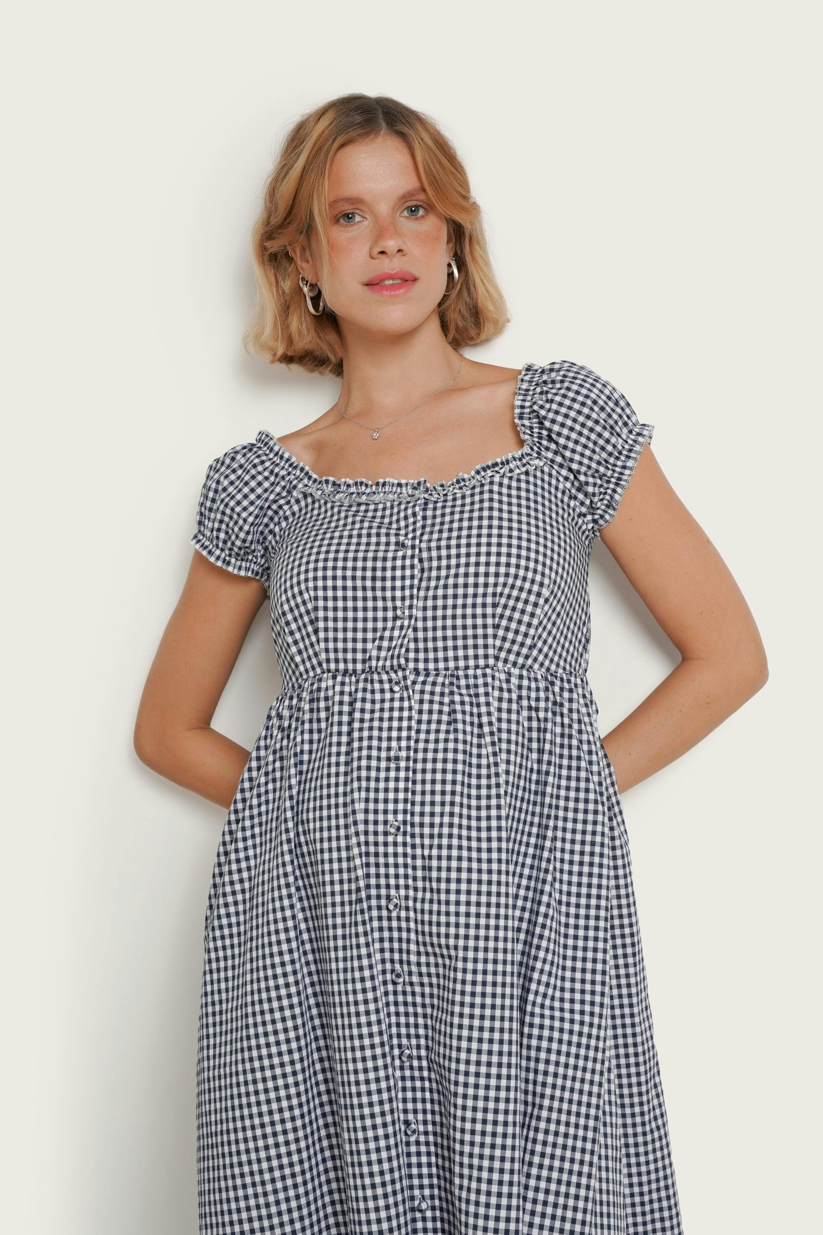 Lily Gingham Maternity & Nursing Dress
