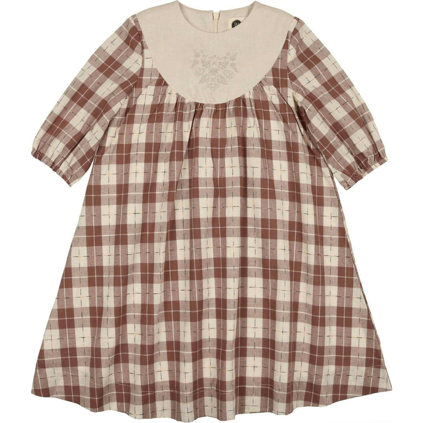 Embroidered Windowpane Long Sleeve Dress
