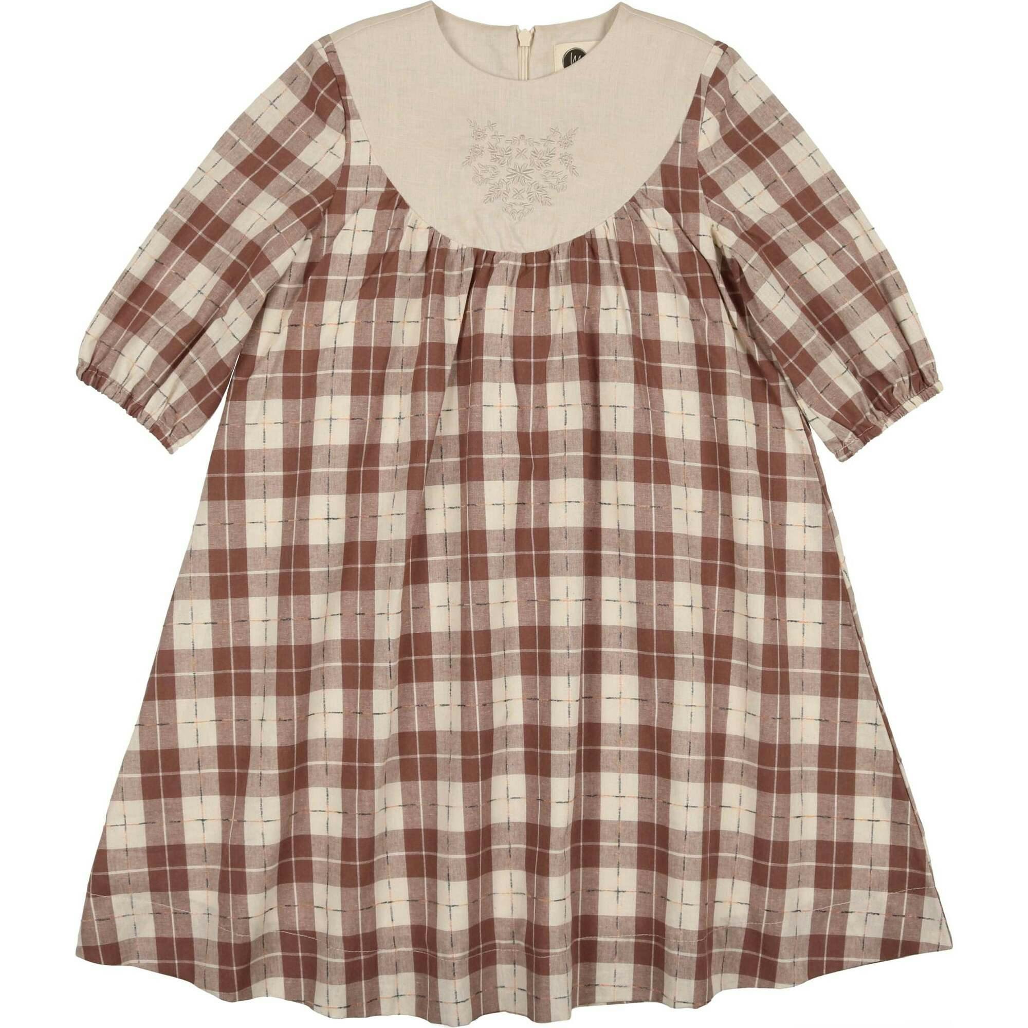 Embroidered Windowpane Long Sleeve Dress