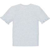 Organic Short Sleeve Ruffle Edge Sweater Knit Top, Blue