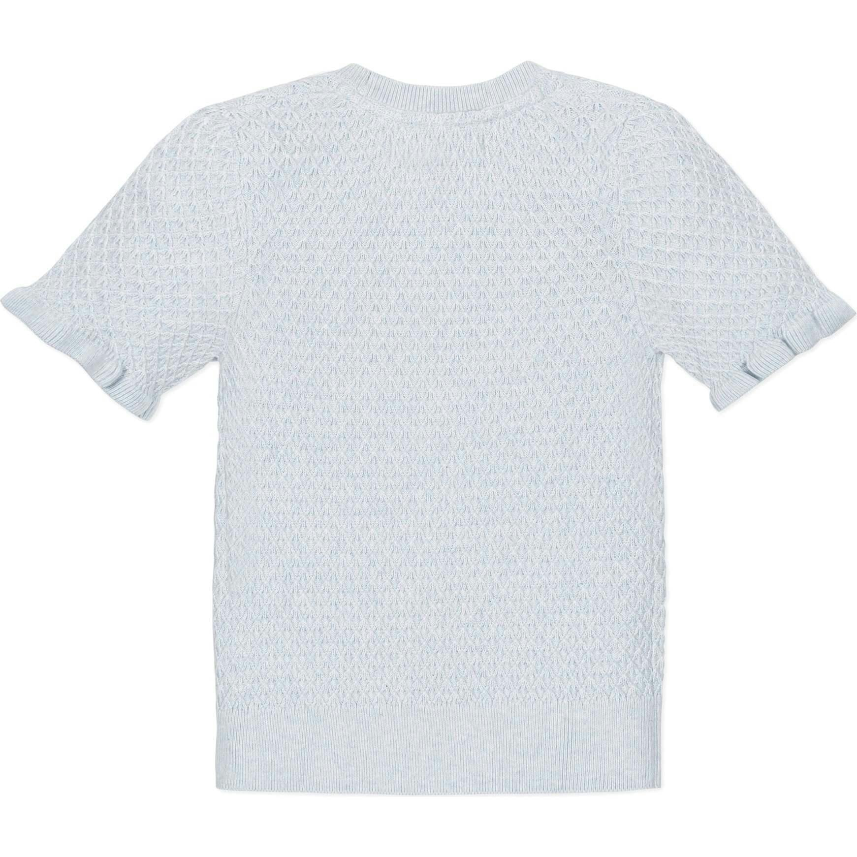 Organic Short Sleeve Ruffle Edge Sweater Knit Top, Blue