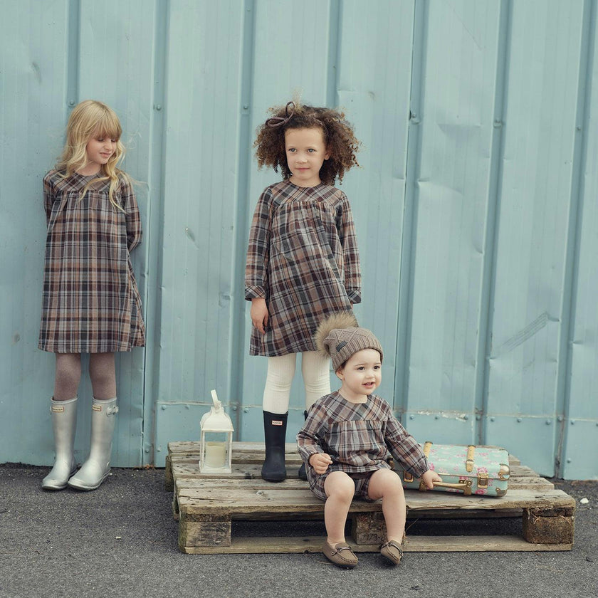 Sweet Plaid Long Puff Sleeve Top & Shorts Set