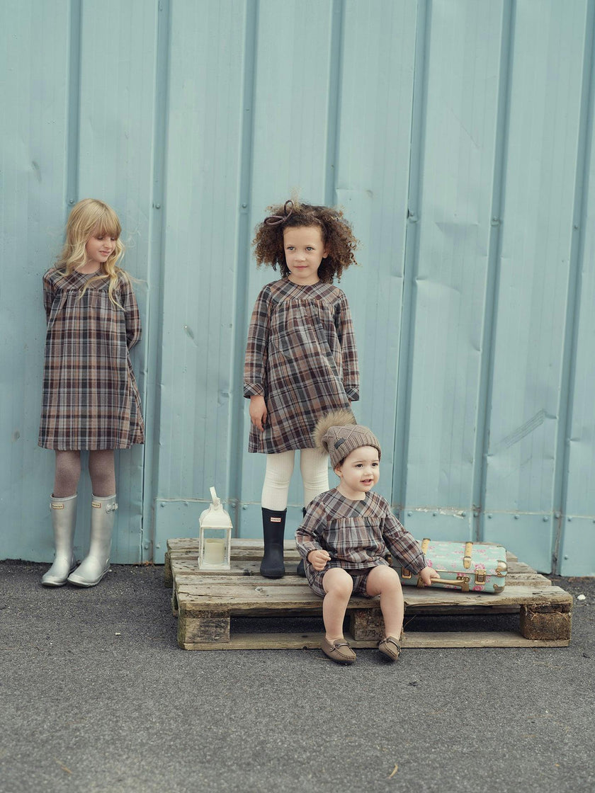 Sweet Plaid Long Puff Sleeve Top & Shorts Set
