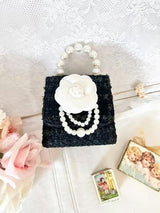 Peony Pearl Drop Tweed Purse, Black