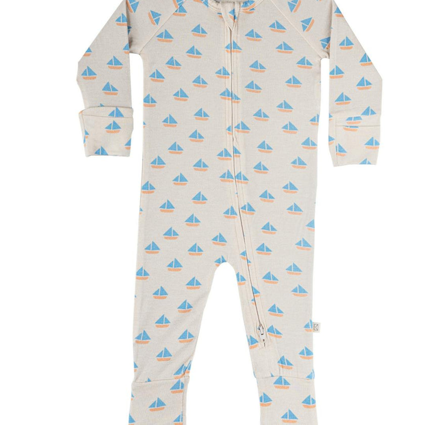 Modal Convertible Footy Pajamas in Sailboats