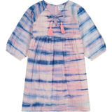 Sara Girl's Popover Dress Rose Blue Shibori, Blue