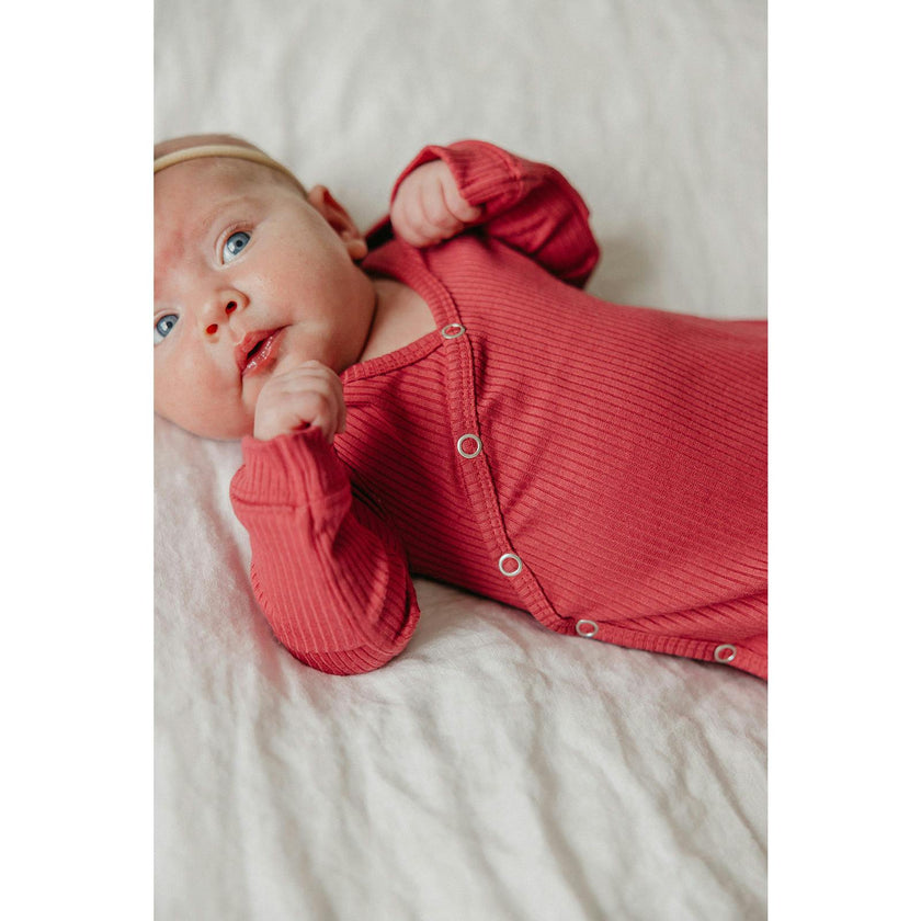 Berry Rib Knit Newborn Knotted Gown
