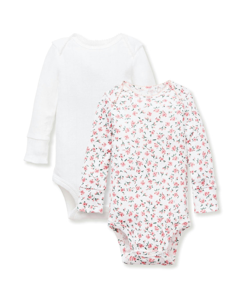 Baby's Pointelle Long Sleeve Onesie Set of 2, White & Pink Floral