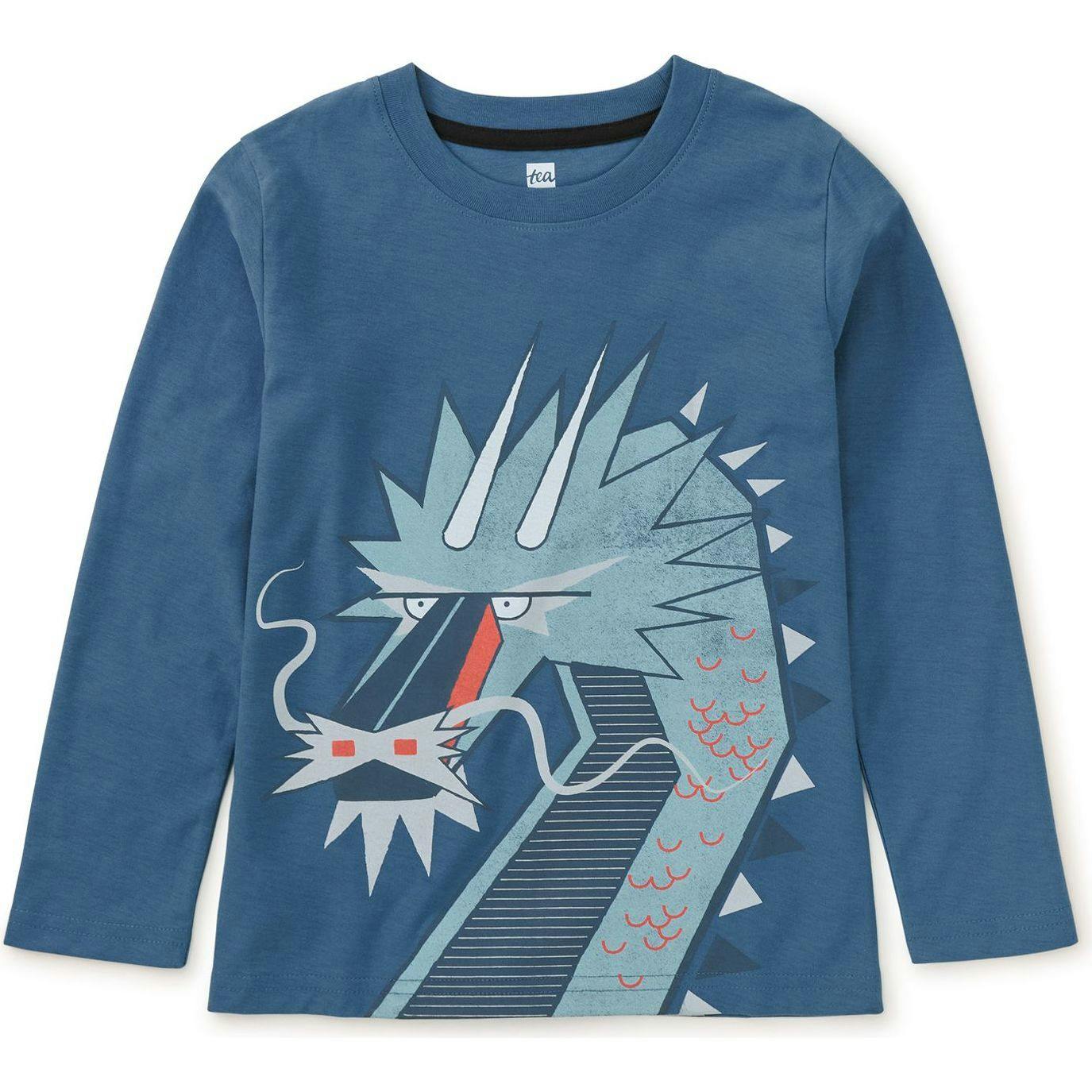 Double Sided Crew Neck Long Sleeve T-Shirt, Blue