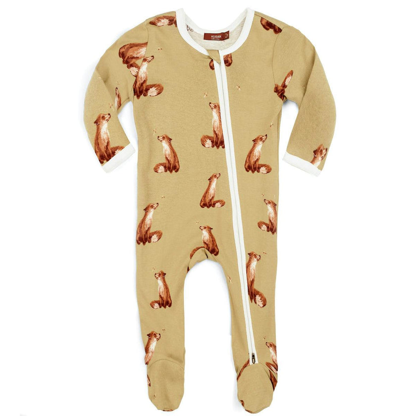 Gold Organic Cotton Zipper Footed Romper