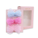 Multicolor Elastic Tulle Pearl Bow Headband Set