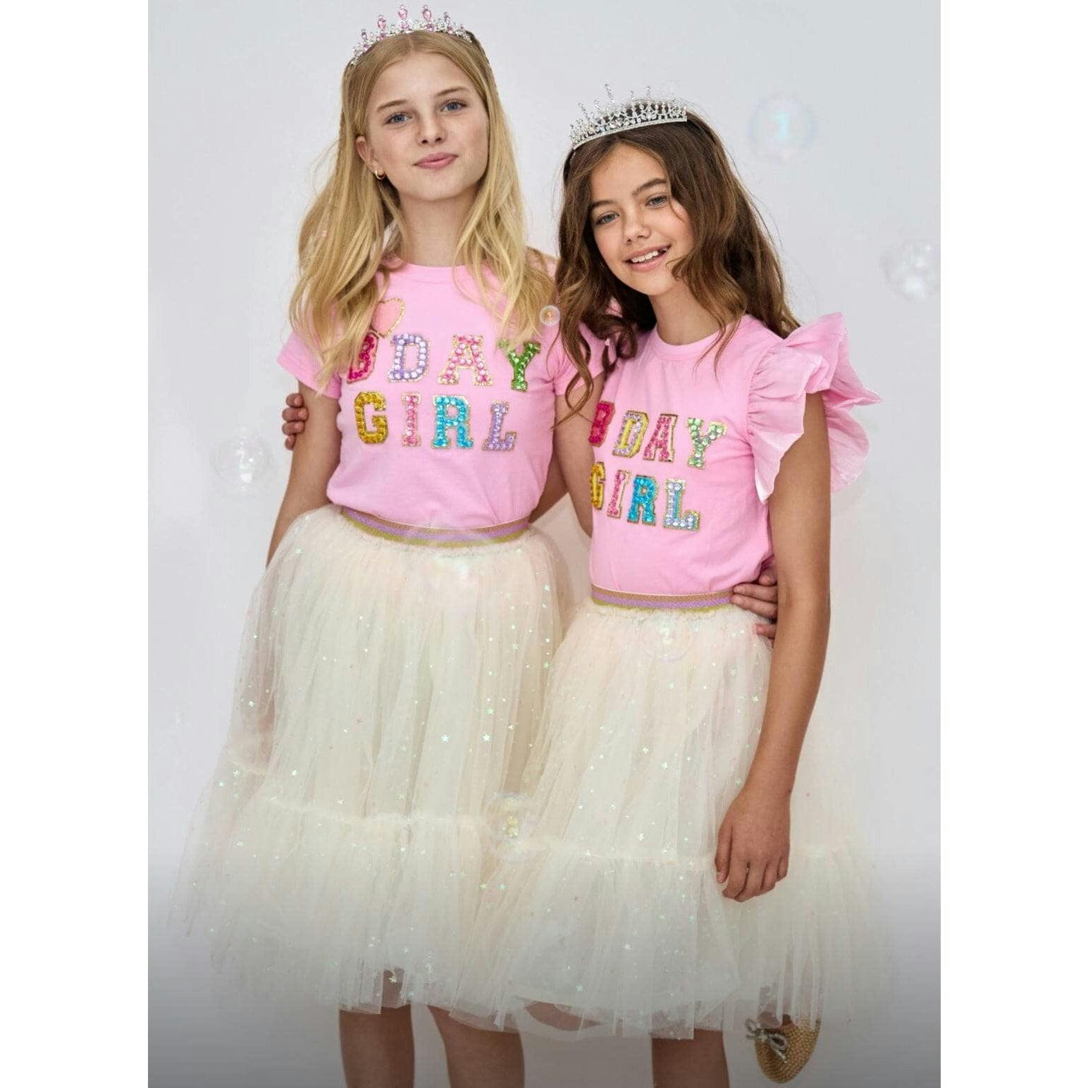 Pink Birthday Girl Gem Ruffle T-Shirt
