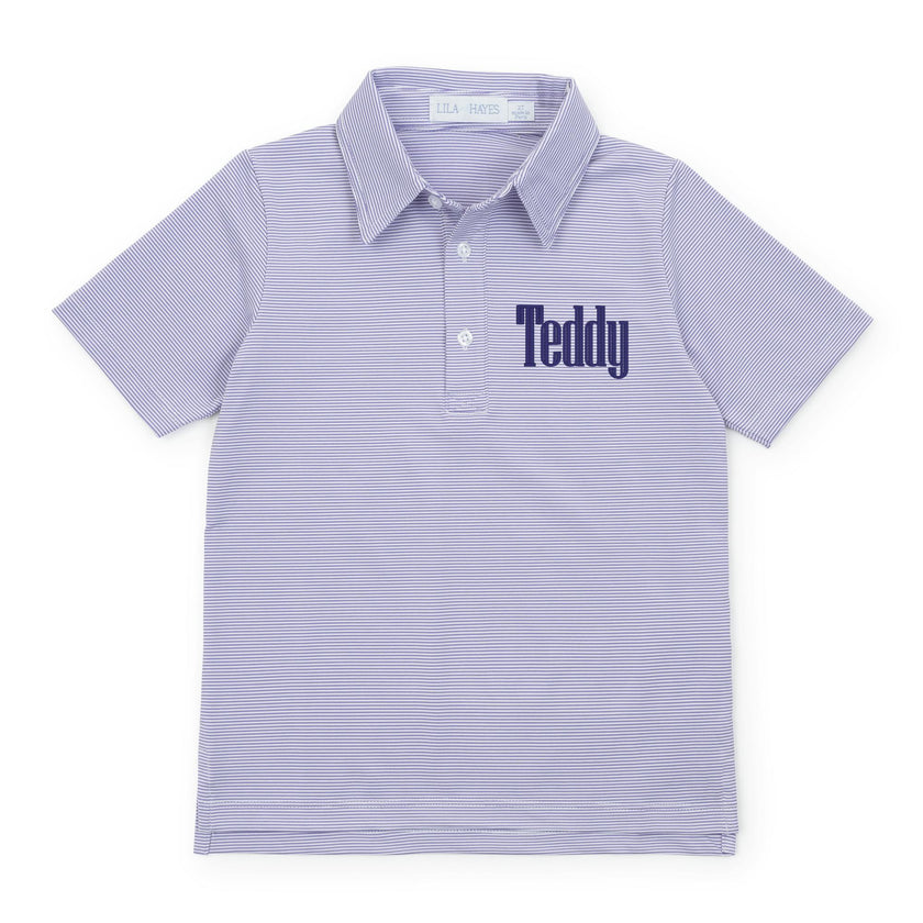 Will Boys' Performance Polo by LH Sport Purple Stripes