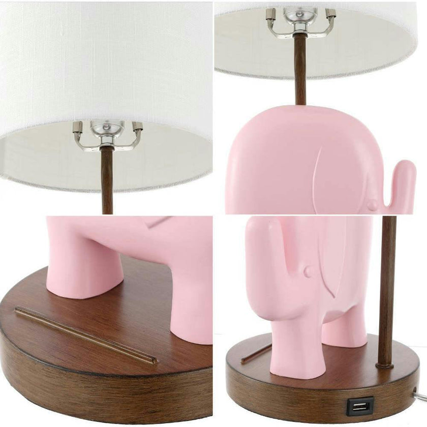 Ellie Bohemian Designer Iron/Resin Elephant LED Kids Table Lamp with Phone Stand and USB Charging Port