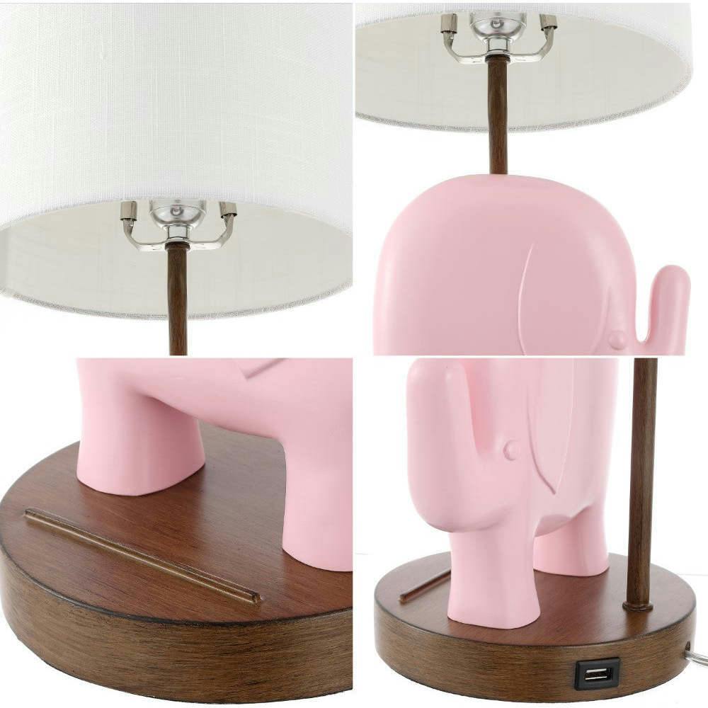 Ellie Bohemian Designer Iron/Resin Elephant LED Kids Table Lamp with Phone Stand and USB Charging Port