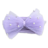 Multicolor Elastic Tulle Pearl Bow Headband Set