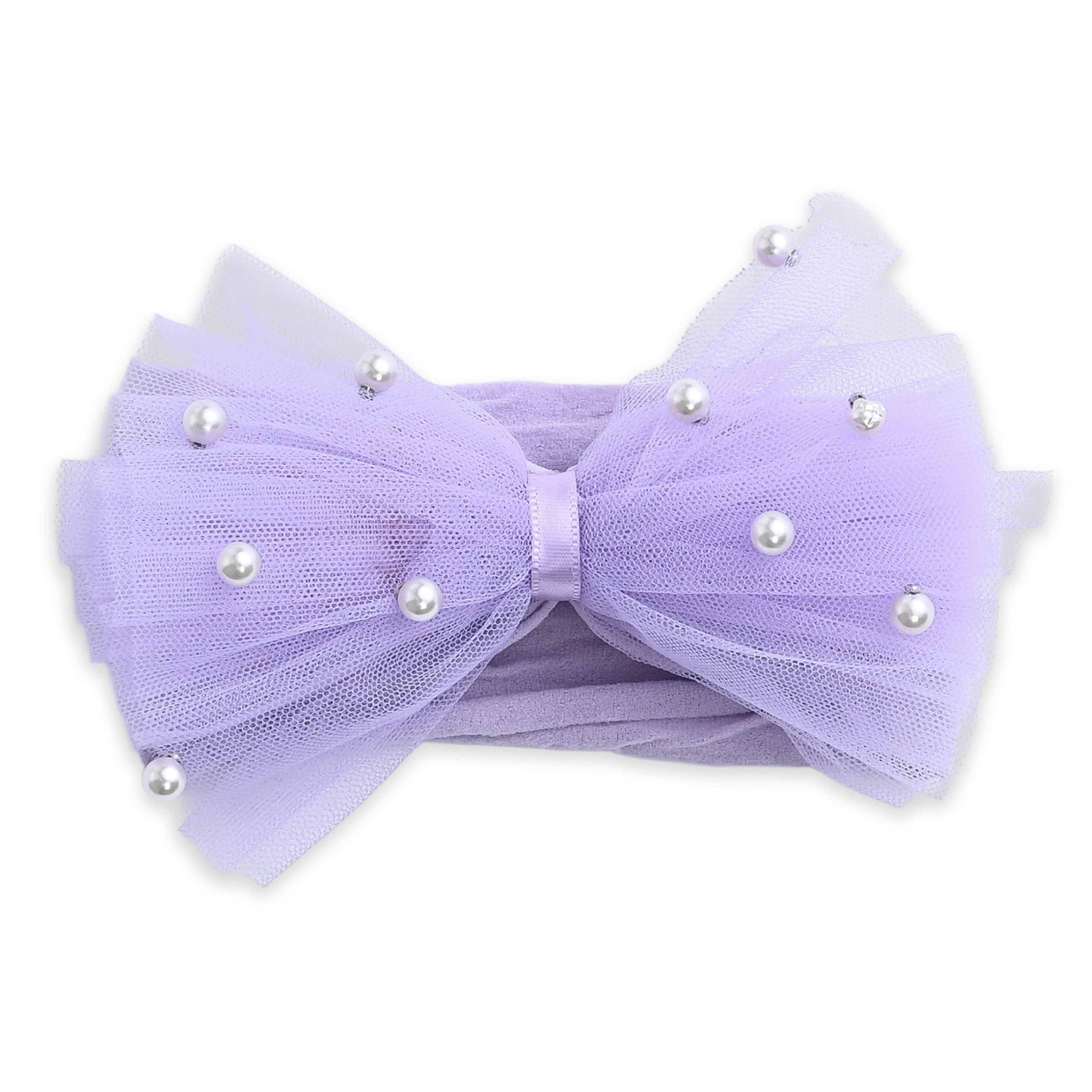 Multicolor Elastic Tulle Pearl Bow Headband Set