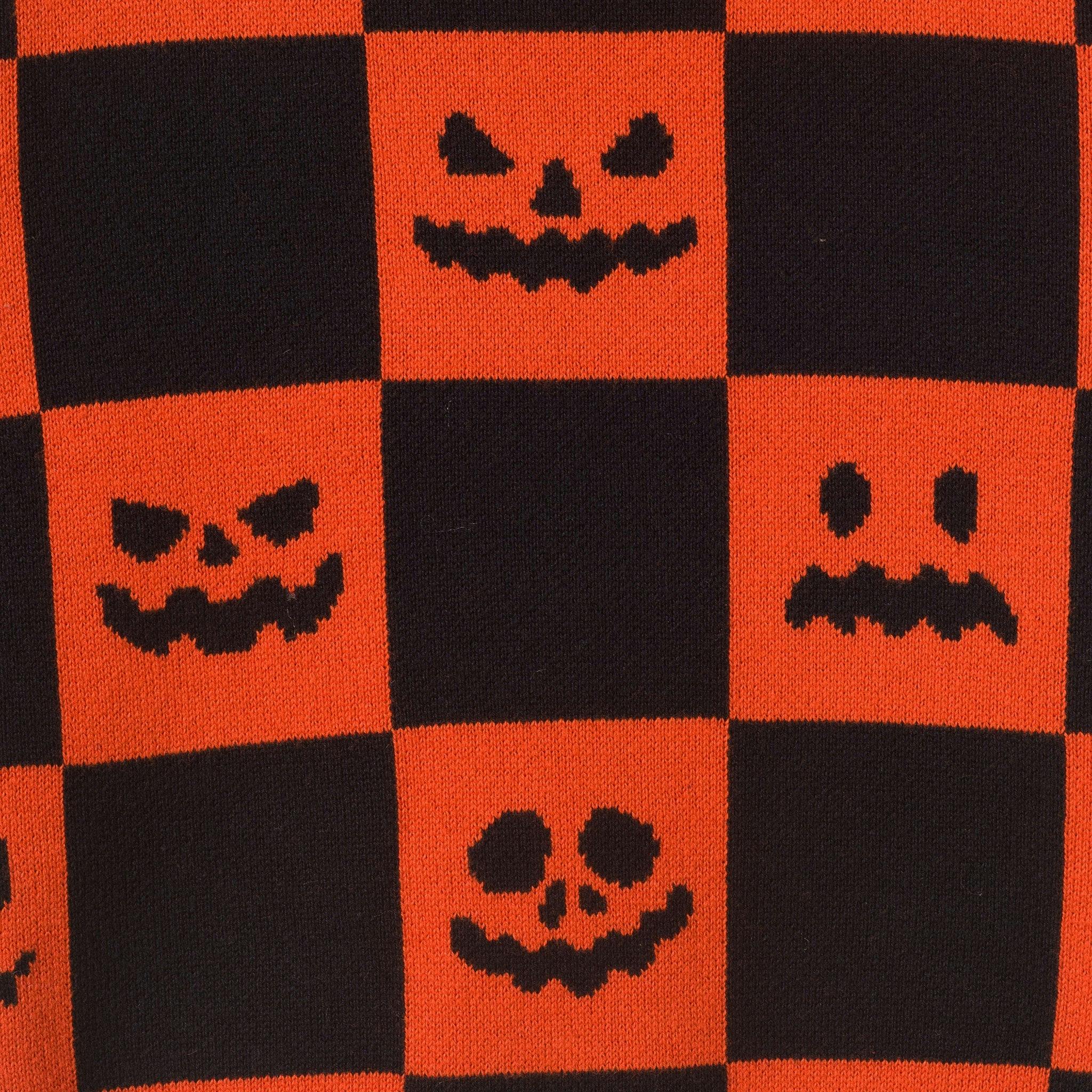 Boys Checkerboard Sweater | Jack-O'-Lanterns - Black & Orange