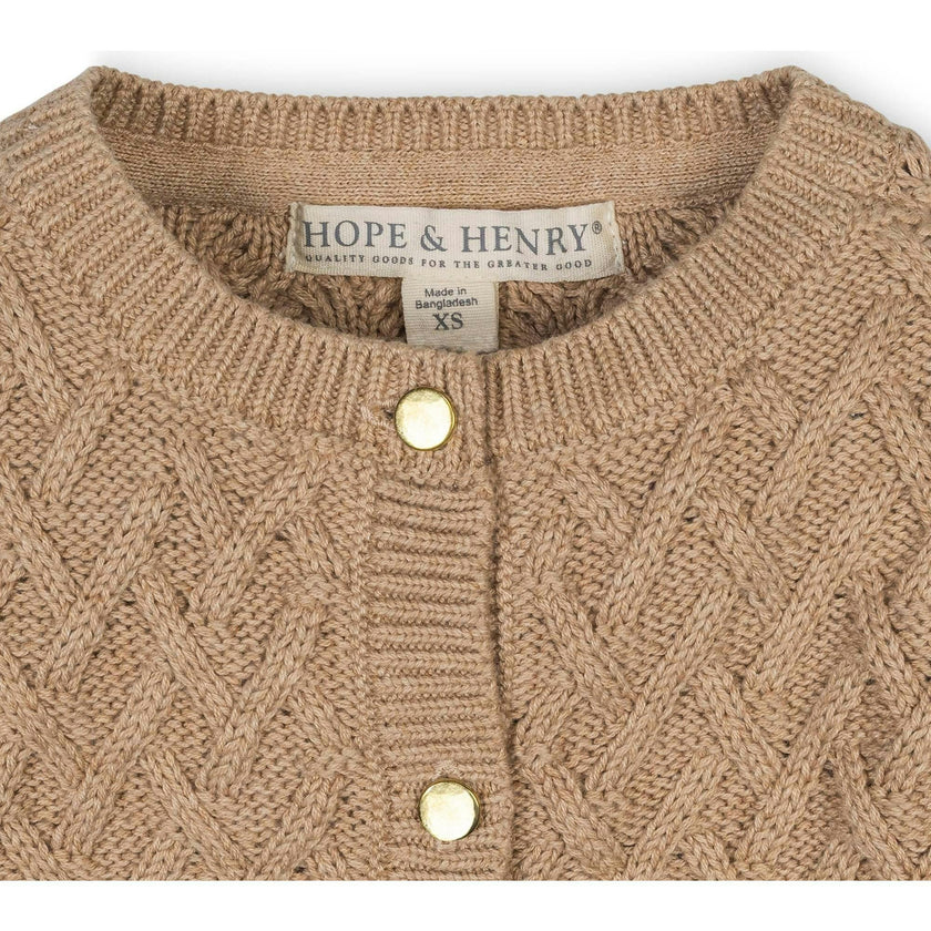 Organic Long Sleeve Herringbone Cardigan Sweater, Beige