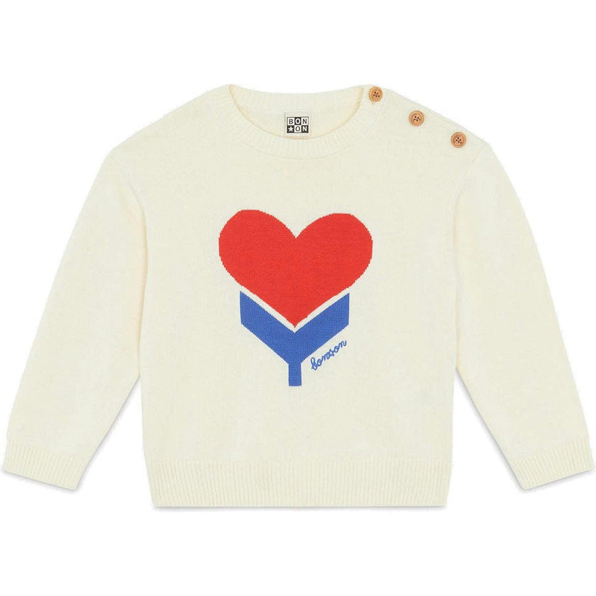 BONTON Misty Tulip Heart Sweater - Ecru