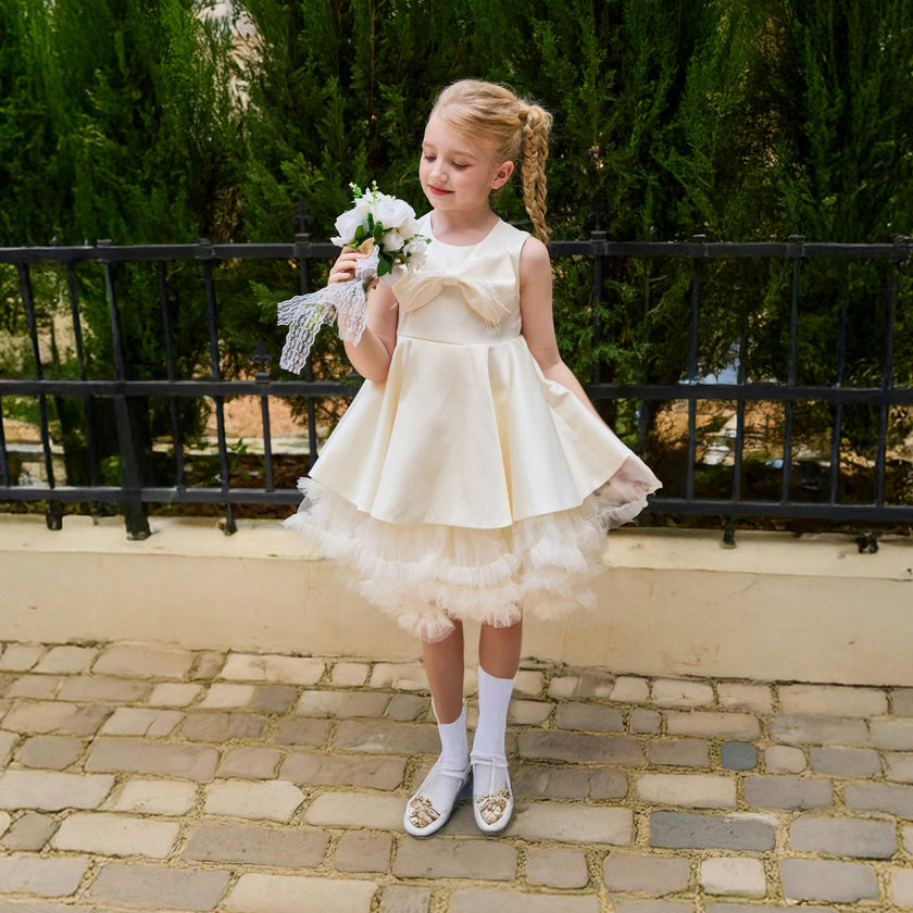 Ivory Anastasia Bow Tulle Dress