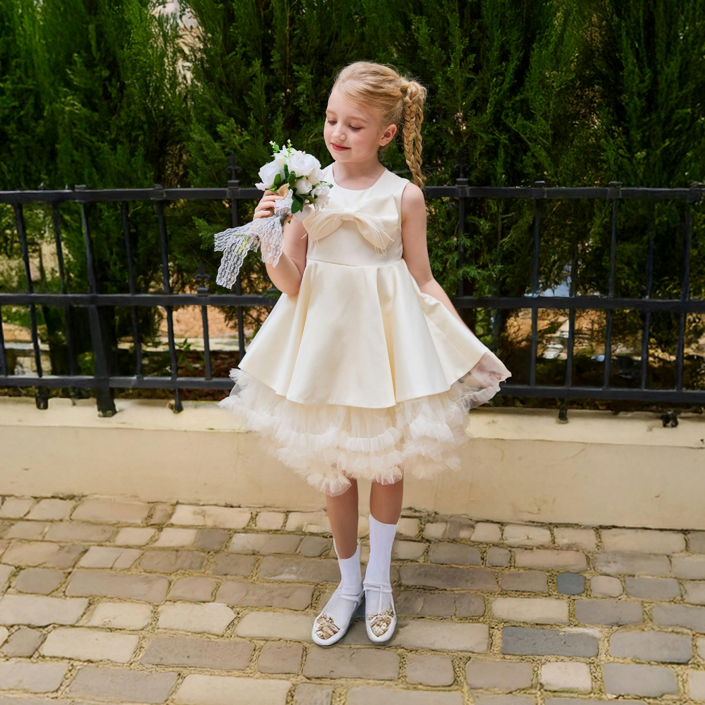 Ivory Anastasia Bow Tulle Dress
