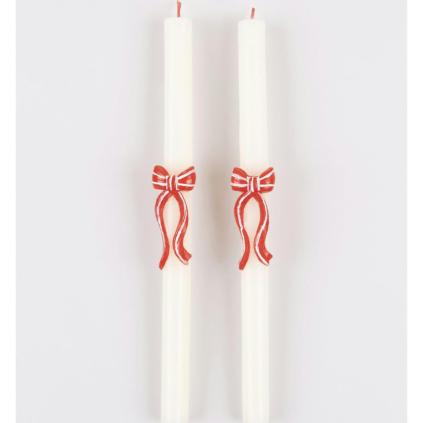 Red Stripy Bow Table Candles