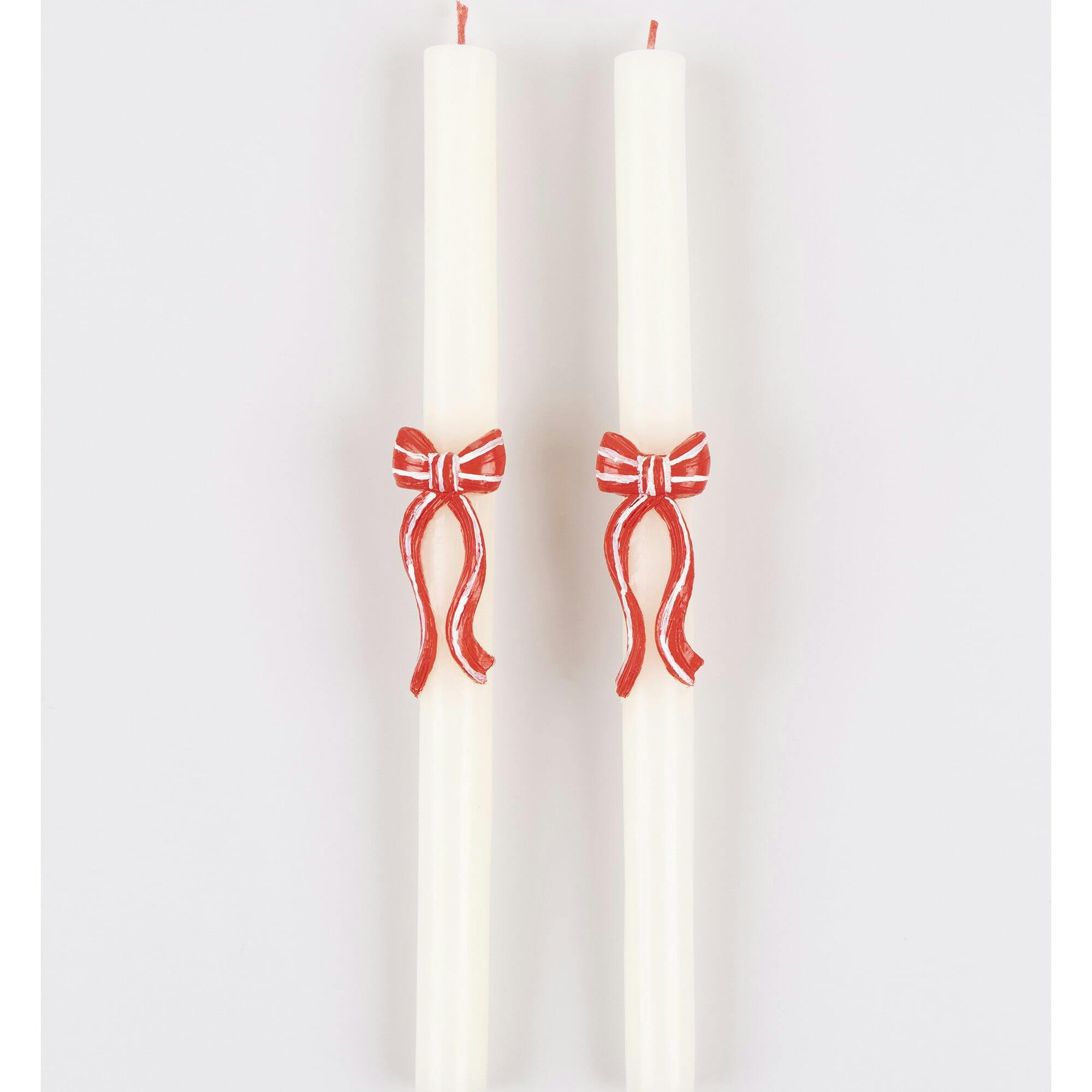 Red Stripy Bow Table Candles