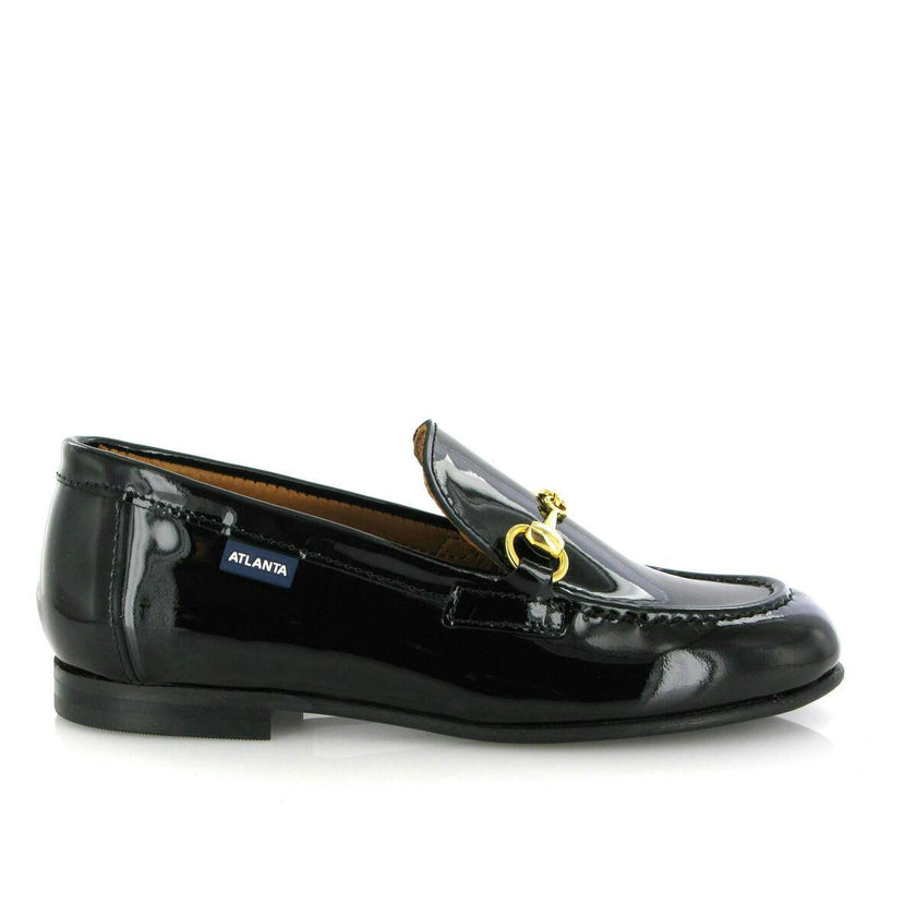 Patent Leather Teresa Buckle Loafers, Black