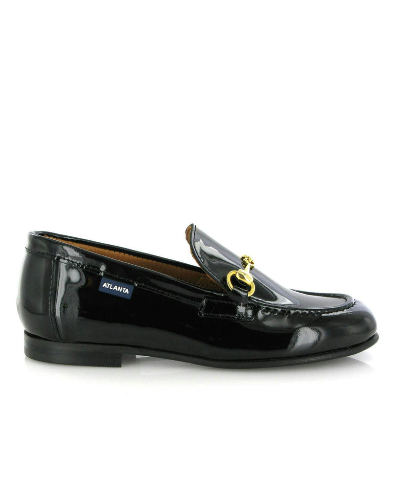 Patent Leather Teresa Buckle Loafers, Black